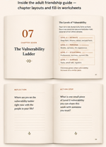 Inside the adult friendship guide — chapter layouts and fill-in worksheets